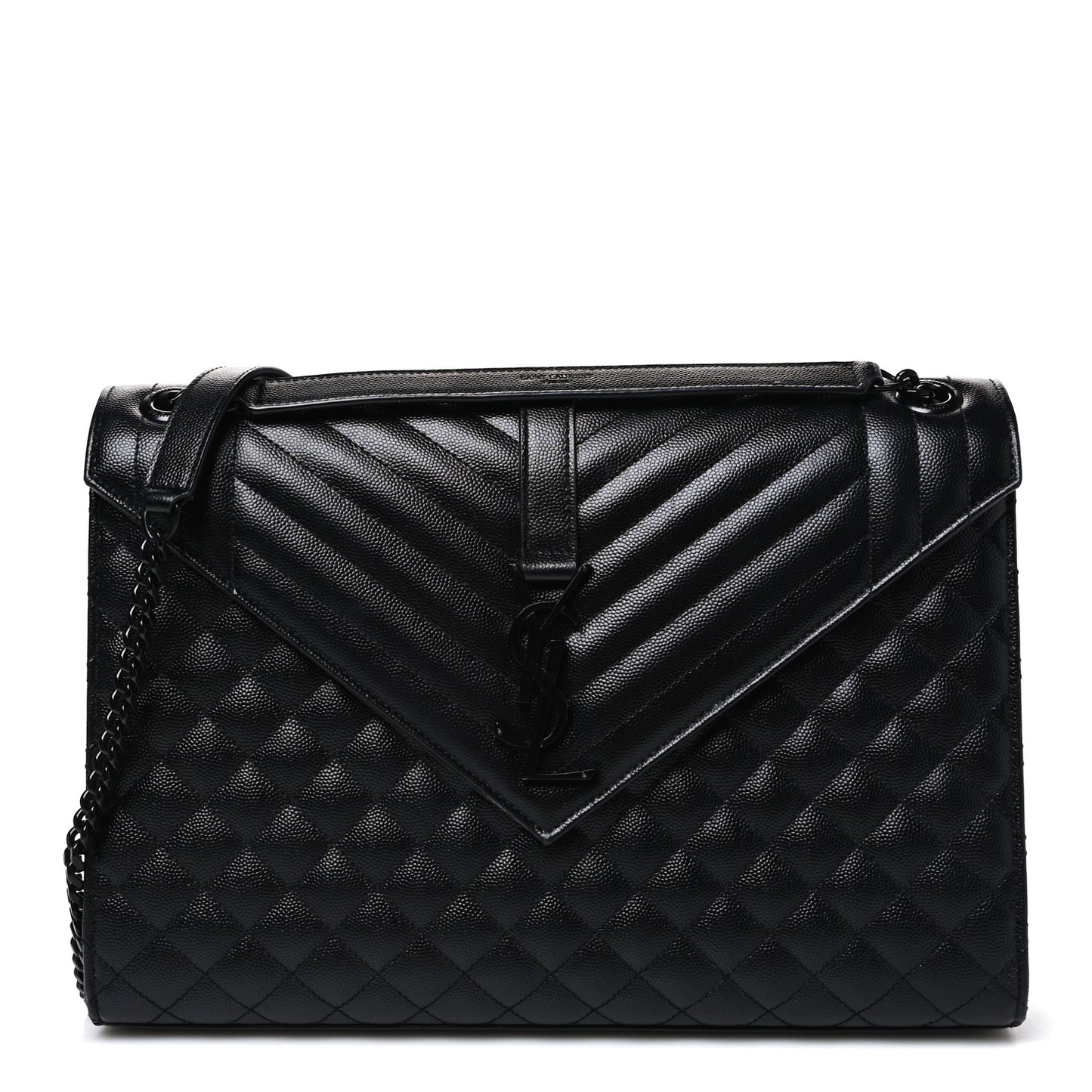 Grain De Poudre Textured Mixed Matelasse Large Triquilt Monogram Monochrome Satchel Black