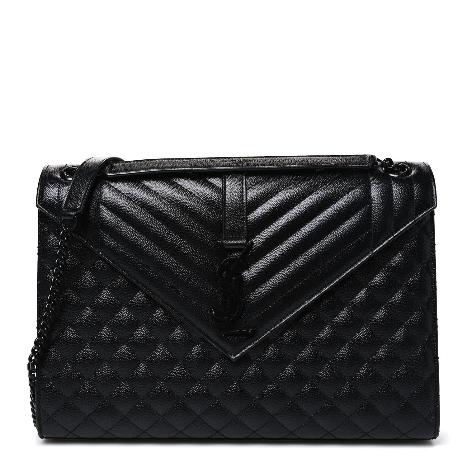 Saint Laurent Grain De Poudre Textured Mixed Matelasse Large Triquilt Monogram Monochrome Satchel Black 1 of 11