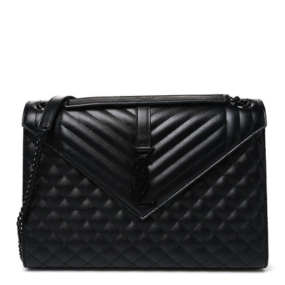 Saint Laurent Grain De Poudre Textured Mixed Matelasse Large Triquilt Monogram Monochrome Satchel Black 1 of 11
