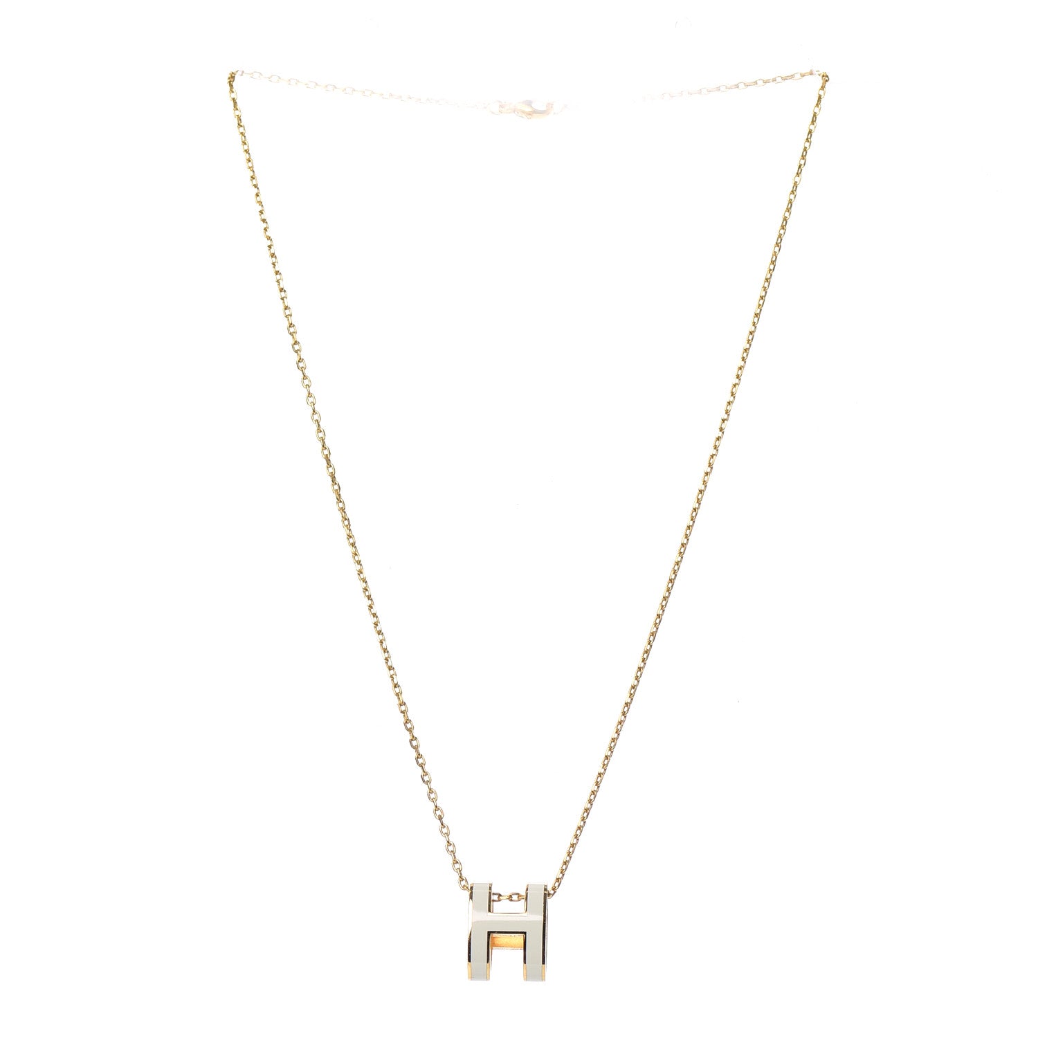 Hermes Lacquered Gold Pop H Pendant Necklace White 3 of 6