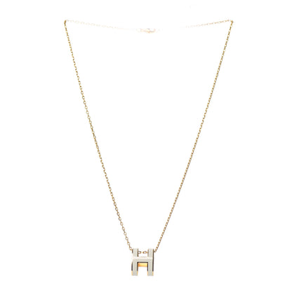 Hermes Lacquered Gold Pop H Pendant Necklace White 3 of 6