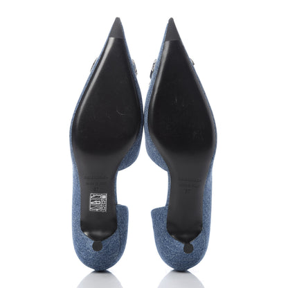 Balenciaga Denim BB D'Orsay Kitten Heel Pump 37 Light Blue 5 of 9