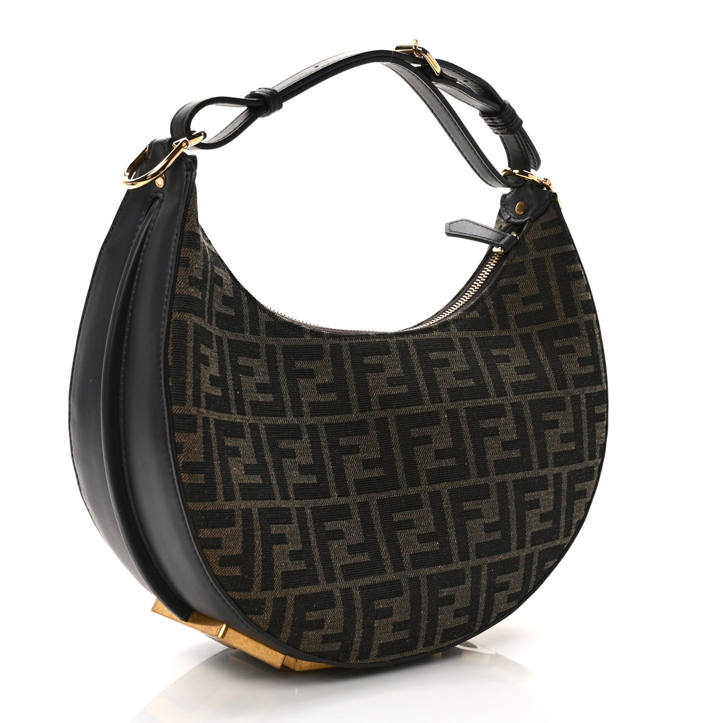 Fabric Jacquard Vitello Grace FF 1974 Small Fendigraphy Hobo Bag Tobacco Moro Ebano