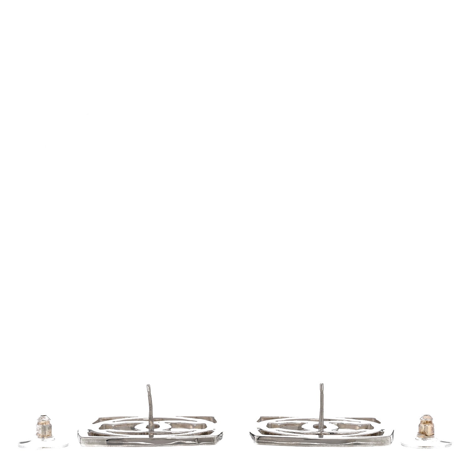 Chanel Metal Square CC Earrings Silver 3 of 5
