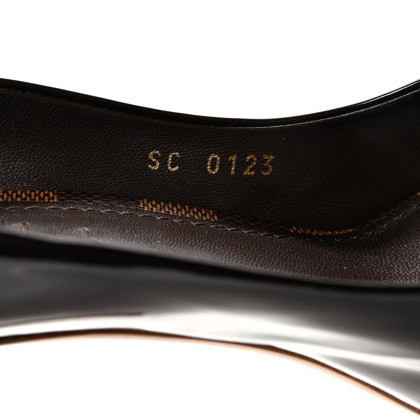 Patent Damier Ebene Peep Toe Pumps 38.5 Brown