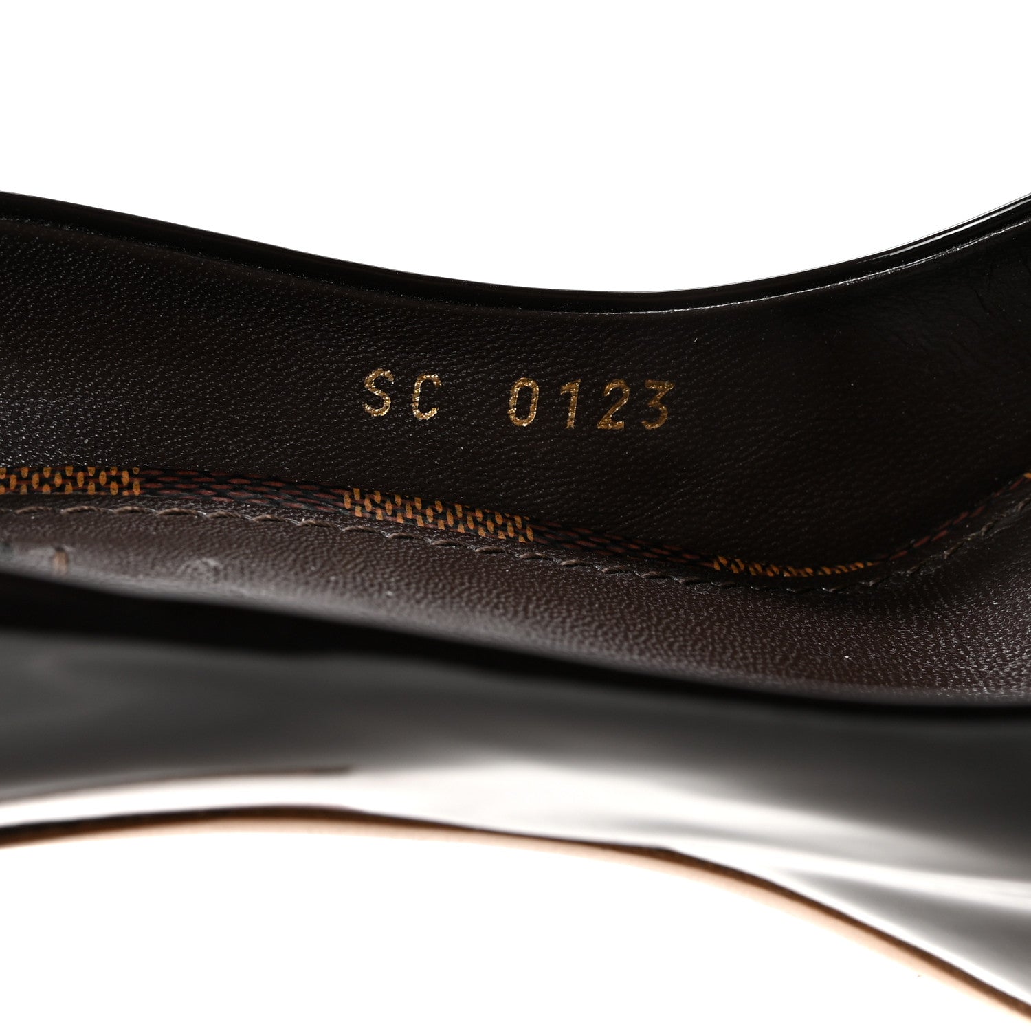 Louis Vuitton Patent Damier Ebene Peep Toe Pumps 38.5 Brown 9 of 10