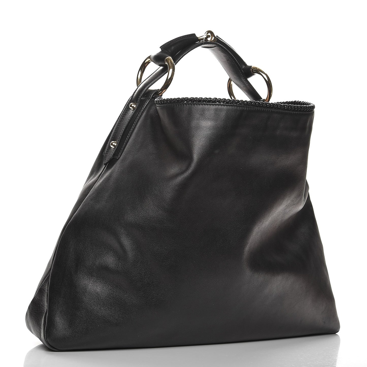 Calfskin Large Horsebit Chain Hobo Black