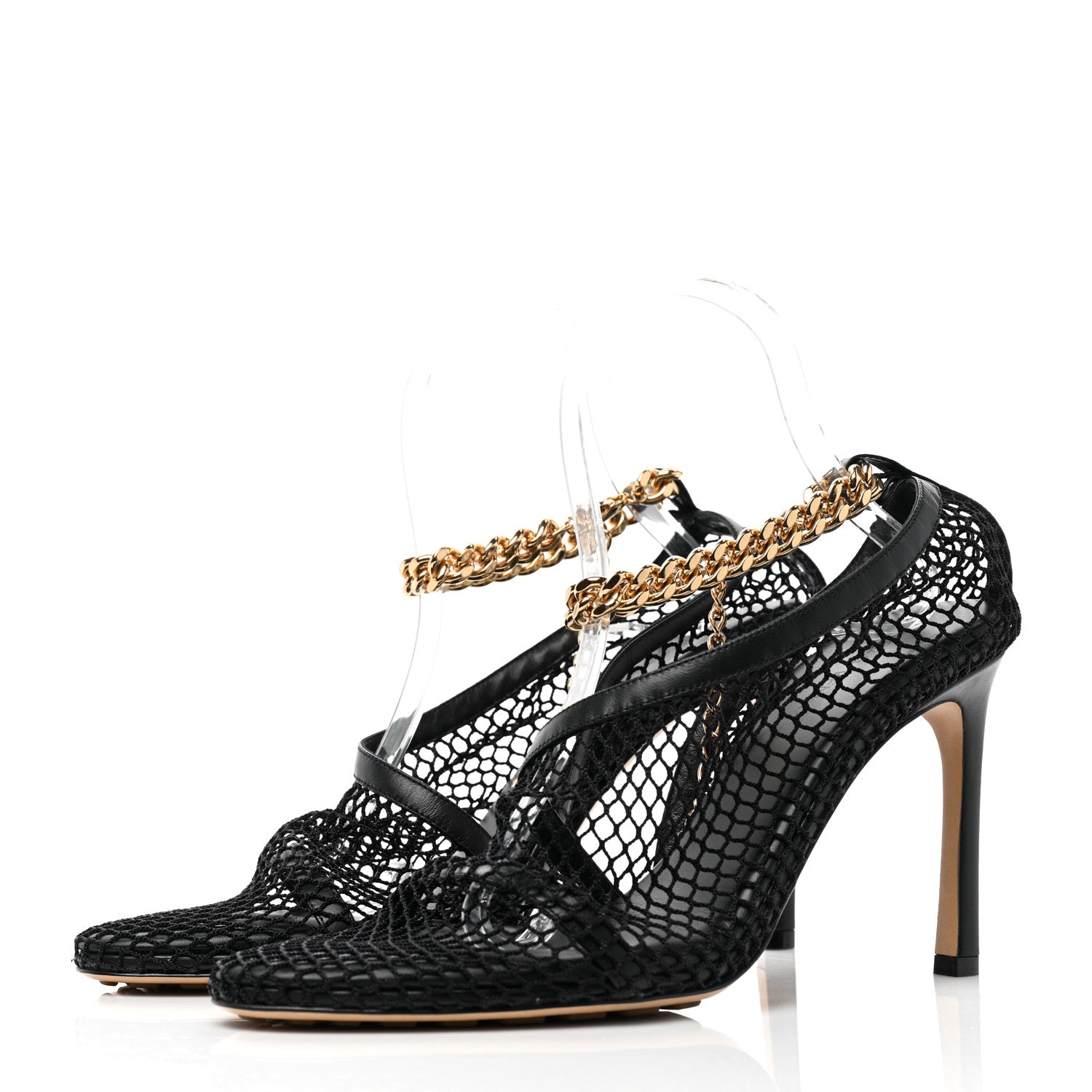 Bottega Veneta Mesh Calfskin Chain Stretch Pumps 39 Black 3 of 8