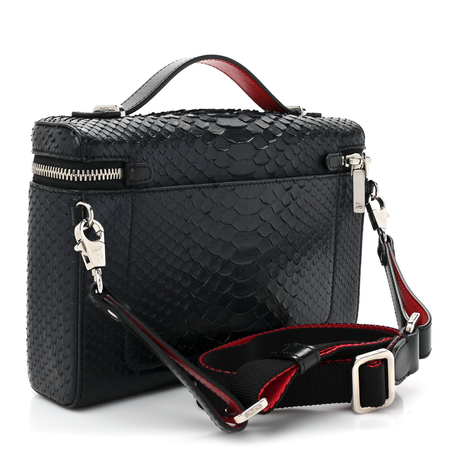Christian Louboutin Calfskin Snakeskin Embossed Kypipouch Travel Toiletry Case Black 3 of 10