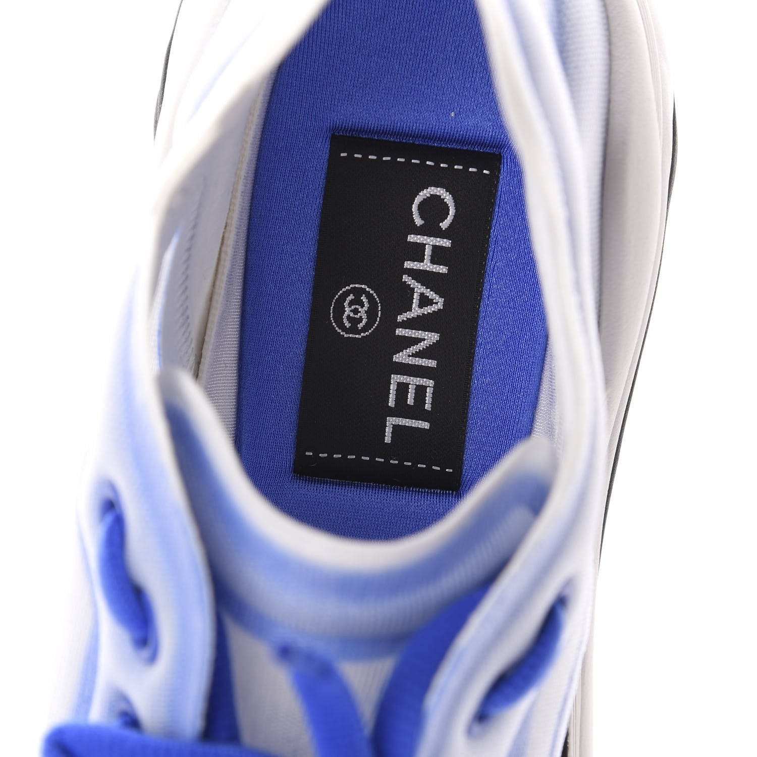 Chanel Calfskin Mesh Lyrca Womens Logo Sneakers 36.5 White Blue 6 of 6