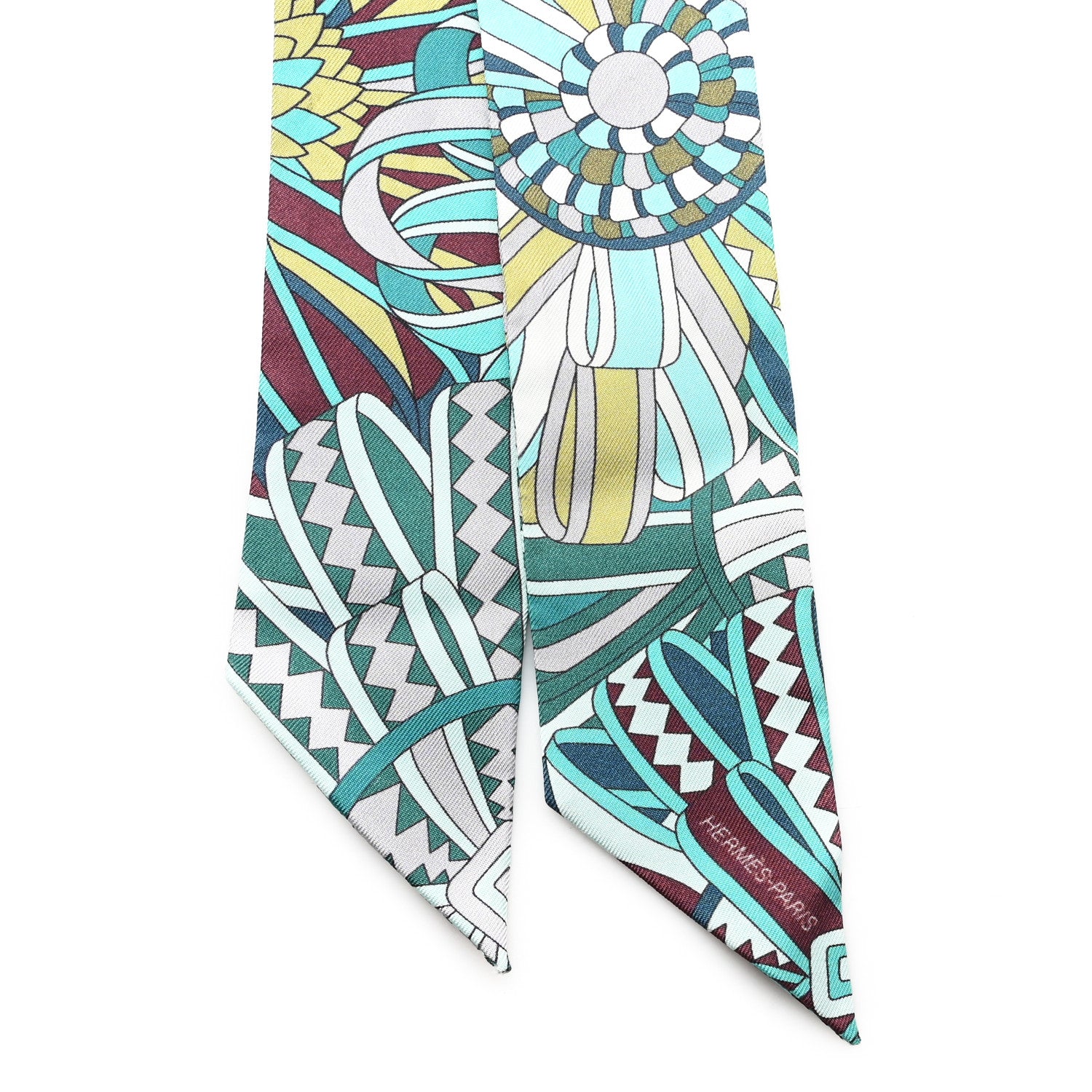 Hermes Silk Les Flots du Cheval Twilly Turquoise Bordeaux Aqua 2 of 3