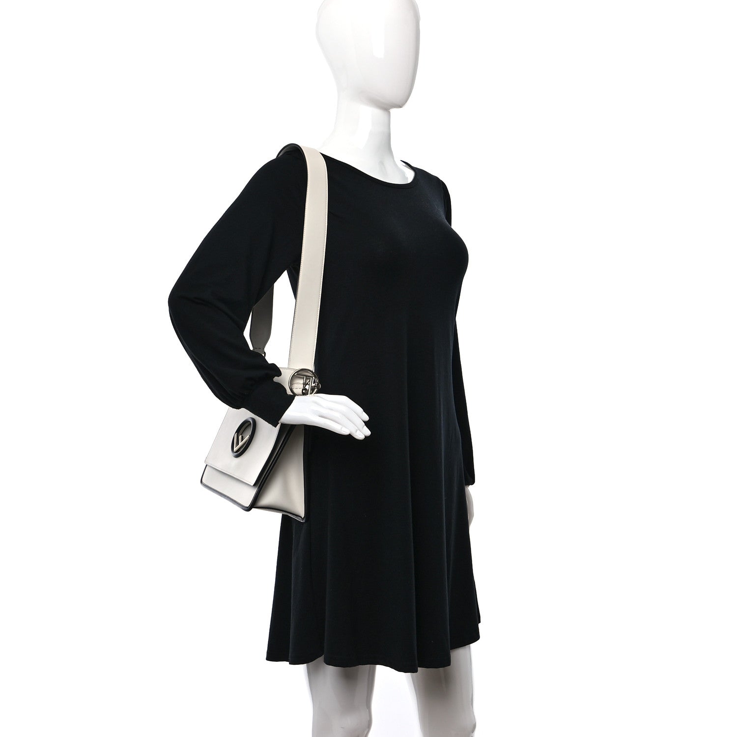 Fendi Vitello Century Alcantara F is Fendi Bi-Color Kan I Shoulder Bag White Black 2 of 10