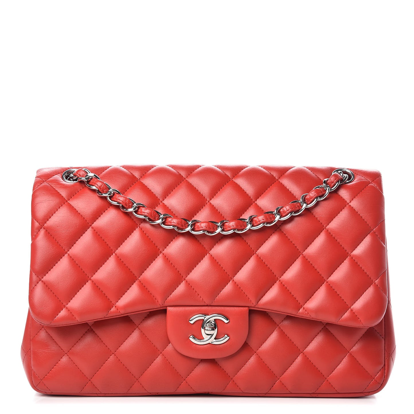 Lambskin Quilted Jumbo Double Flap Red