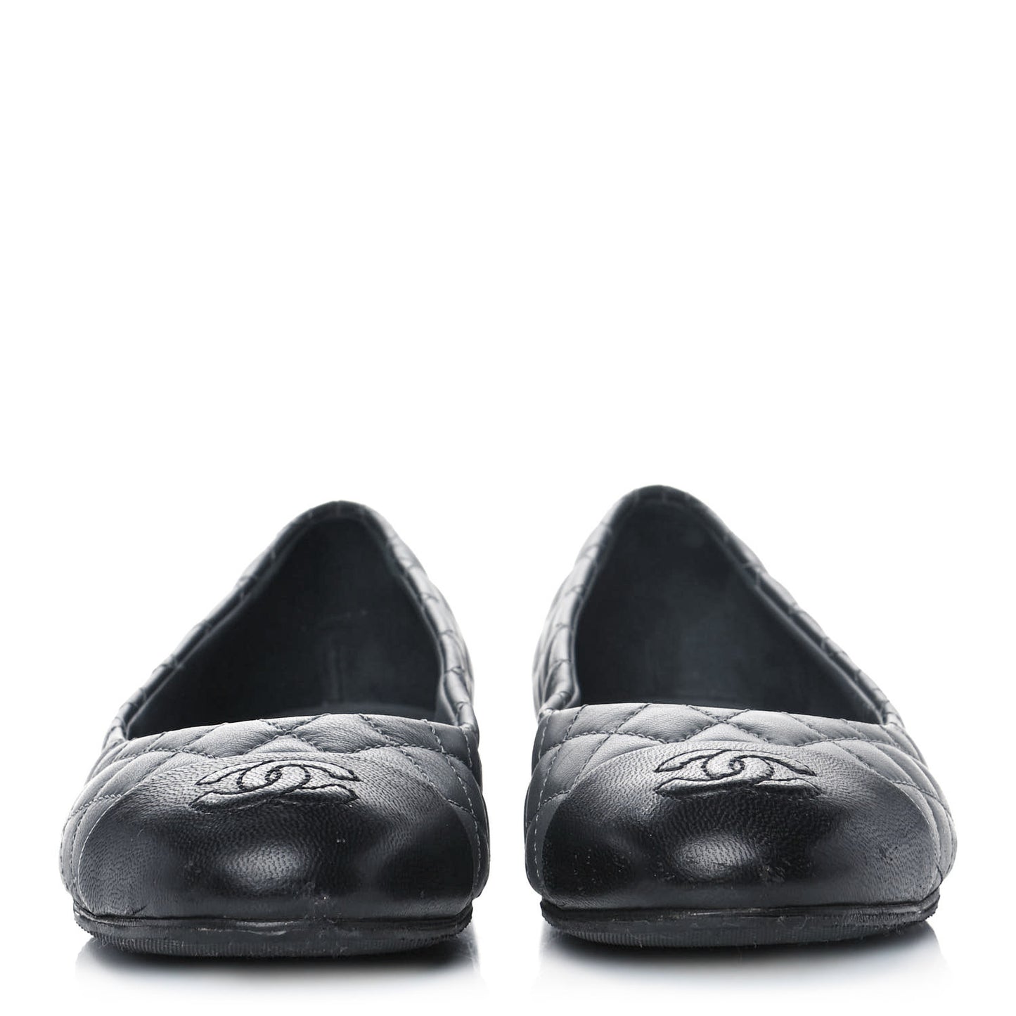 Lambskin Quilted Cap Toe Ballerina Flats 36.5 Charcoal Black