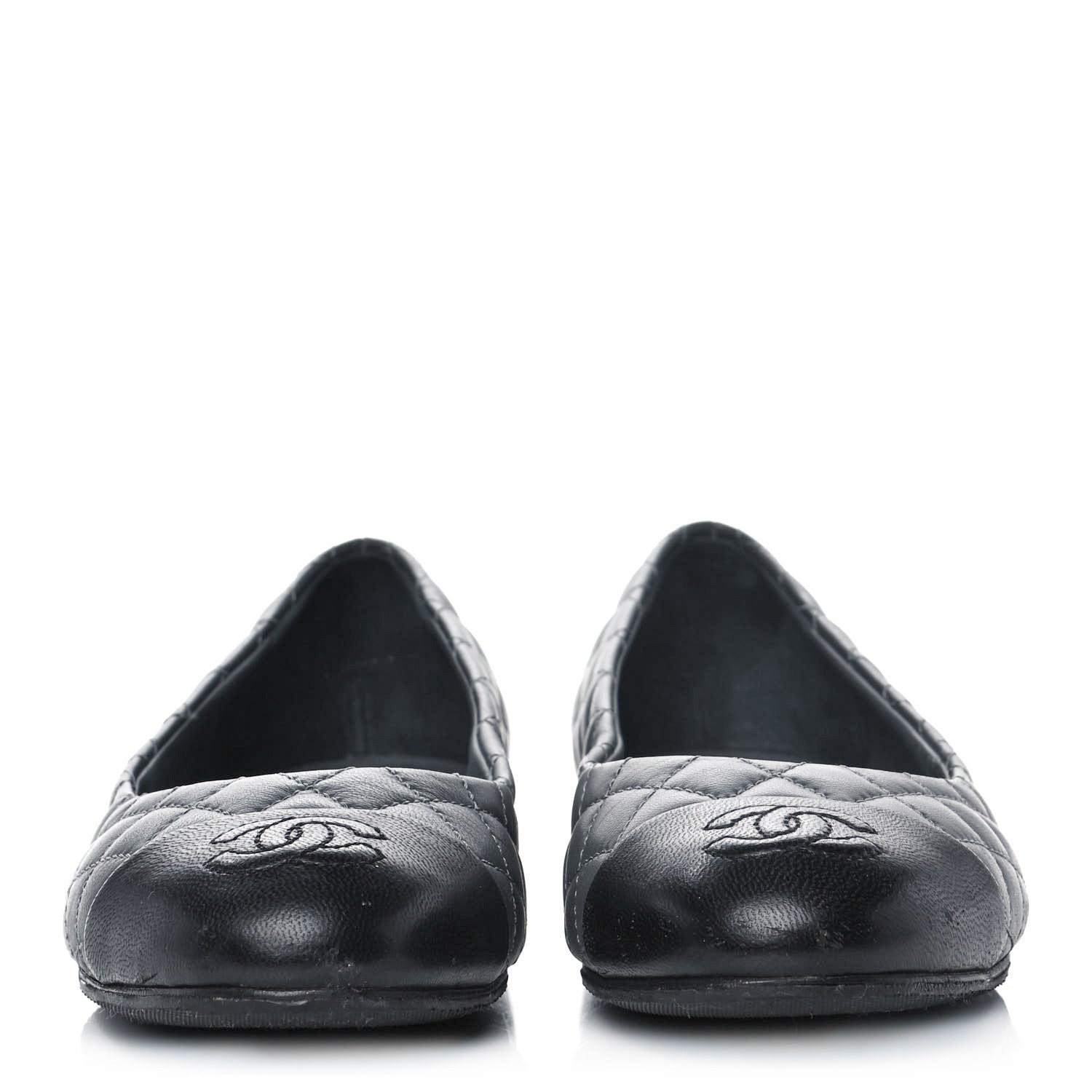 Chanel Lambskin Quilted Cap Toe Ballerina Flats 36.5 Charcoal Black 2 of 10