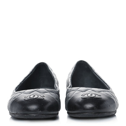 Chanel Lambskin Quilted Cap Toe Ballerina Flats 36.5 Charcoal Black 2 of 10