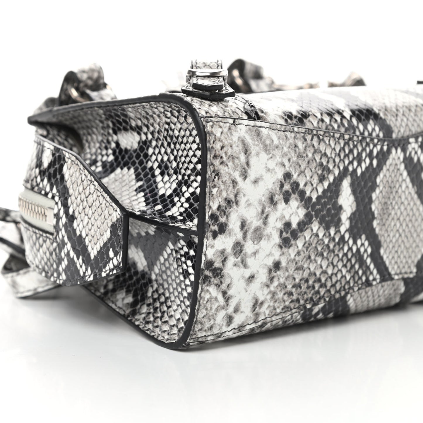 Grained Calfskin Snake Effect Neo Classic Silver Hardware Mini City Black White