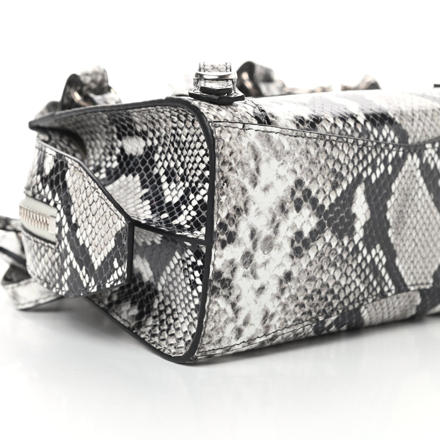 Balenciaga Grained Calfskin Snake Effect Neo Classic Silver Hardware Mini City Black White 9 of 10