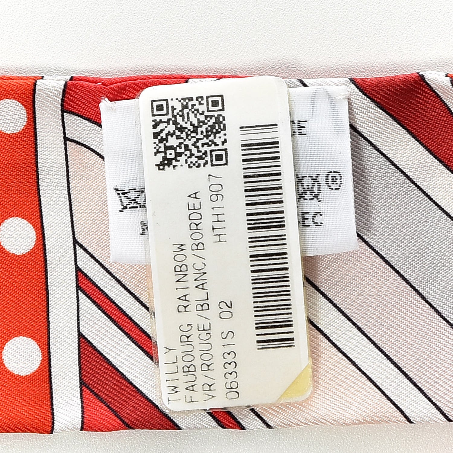 Hermes Silk Faubourg Rainbow Twilly Rouge White Bordeaux 3 of 4