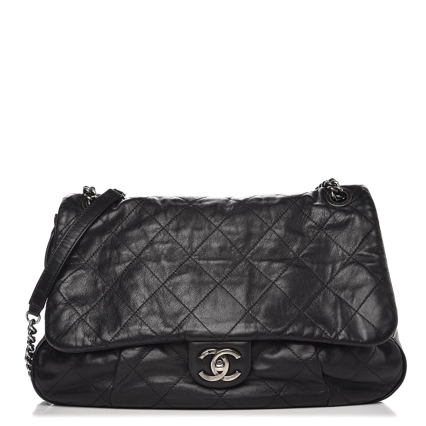 Calfskin Coco Pleats Flap Black