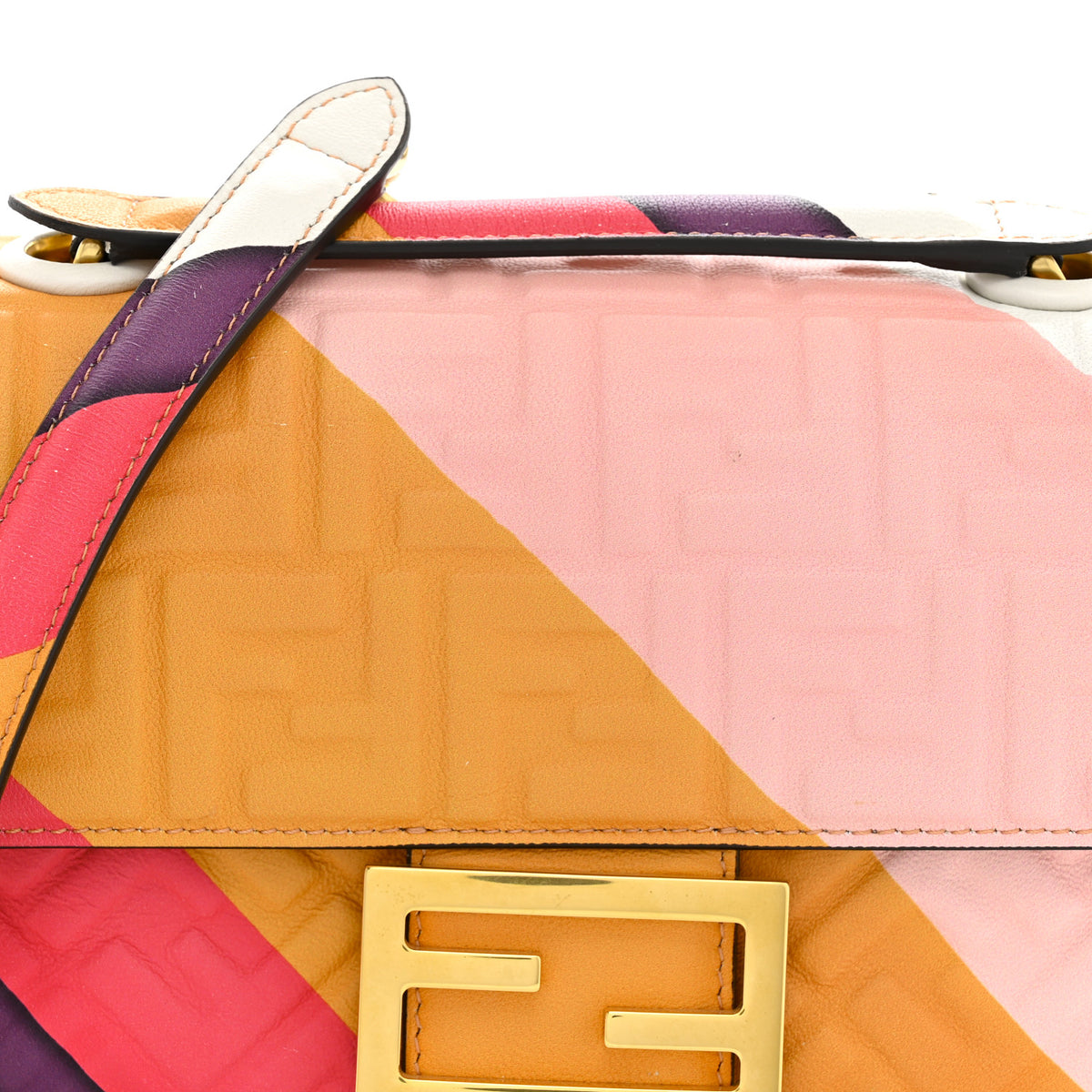 Fendi Nappa FF Embossed Line Print Midi Chain Baguette White Multicolor 8 of 11