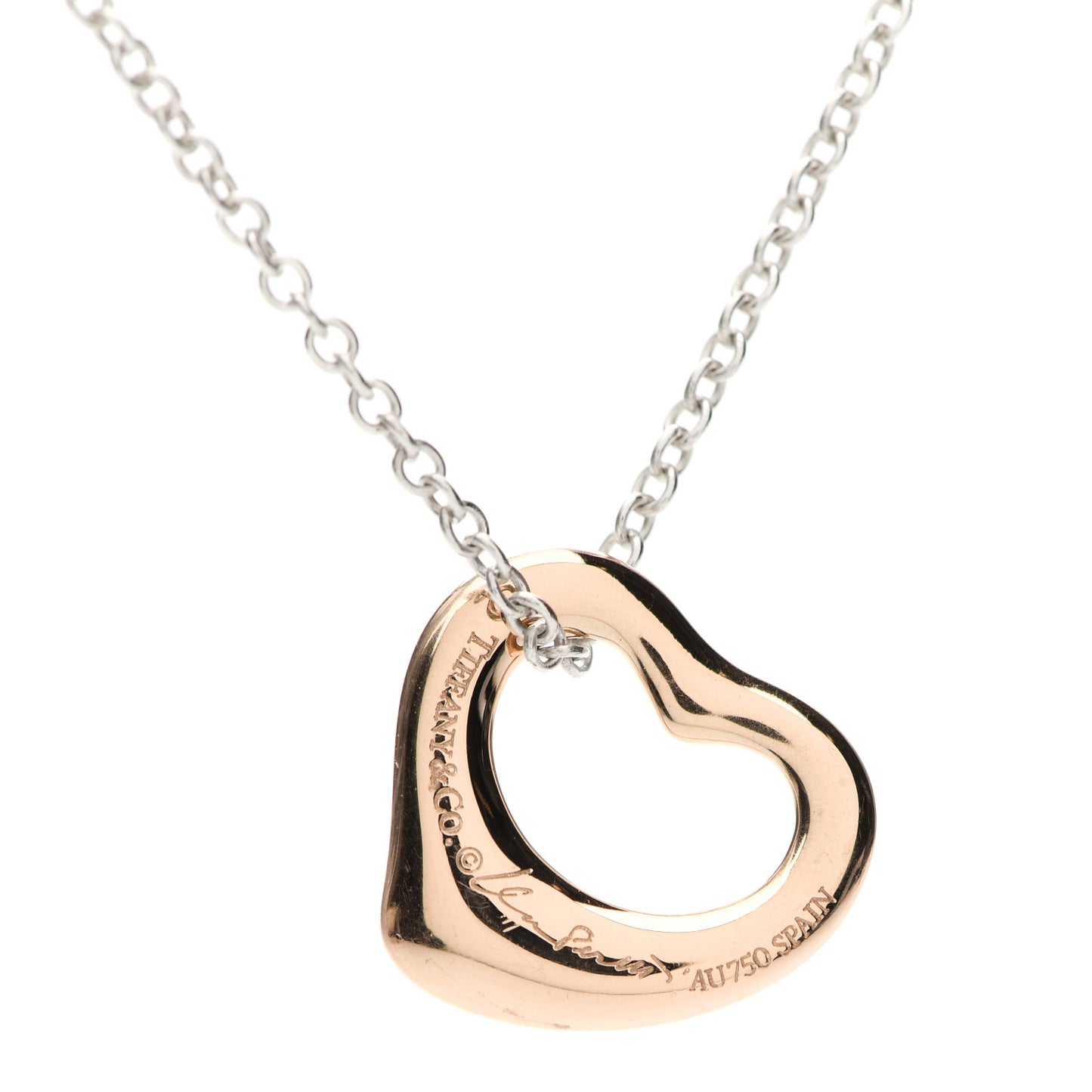 Sterling Silver 18K Rose Gold Elsa Peretti Extra Mini Double Open Heart Pendant Necklace