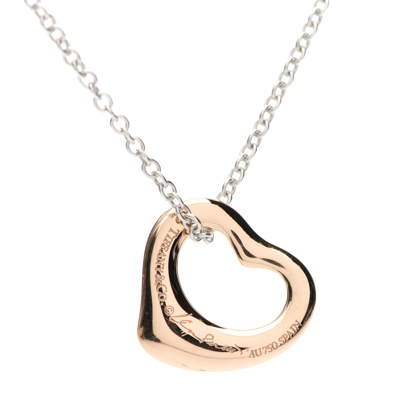 Tiffany Sterling Silver 18K Rose Gold Elsa Peretti Extra Mini Double Open Heart Pendant Necklace 4 of 8