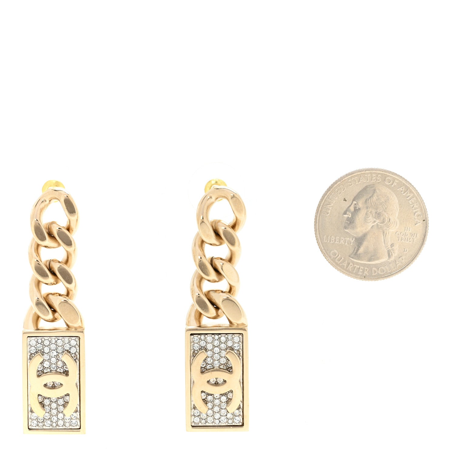 Chanel Crystal Dog Tag Charm Earrings Gold 4 of 10