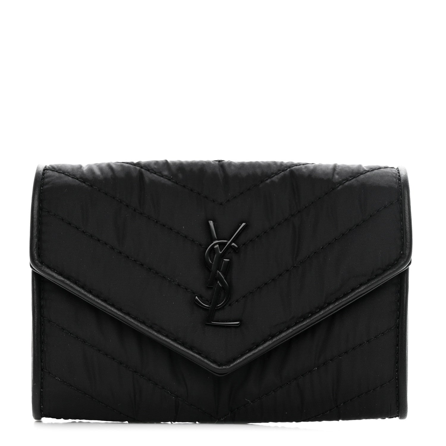 Saint Laurent Calfskin Nylon Matelasse Chevron Small Monogram Envelope Wallet Black 1 of 7