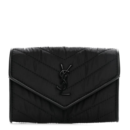 Saint Laurent Calfskin Nylon Matelasse Chevron Small Monogram Envelope Wallet Black 1 of 7