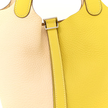 Hermes Taurillon Clemence Casaque Picotin Lock 18 PM Lime Nata 8 of 13