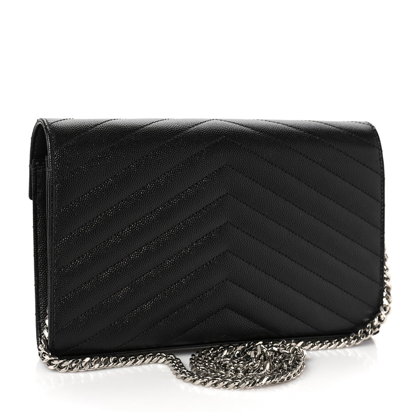 Grain De Poudre Matelasse Chevron Monogram Chain Wallet Black