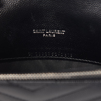 Saint Laurent Grain De Poudre Matelasse Chevron Monogram Envelope Chain Wallet Black 7 of 13
