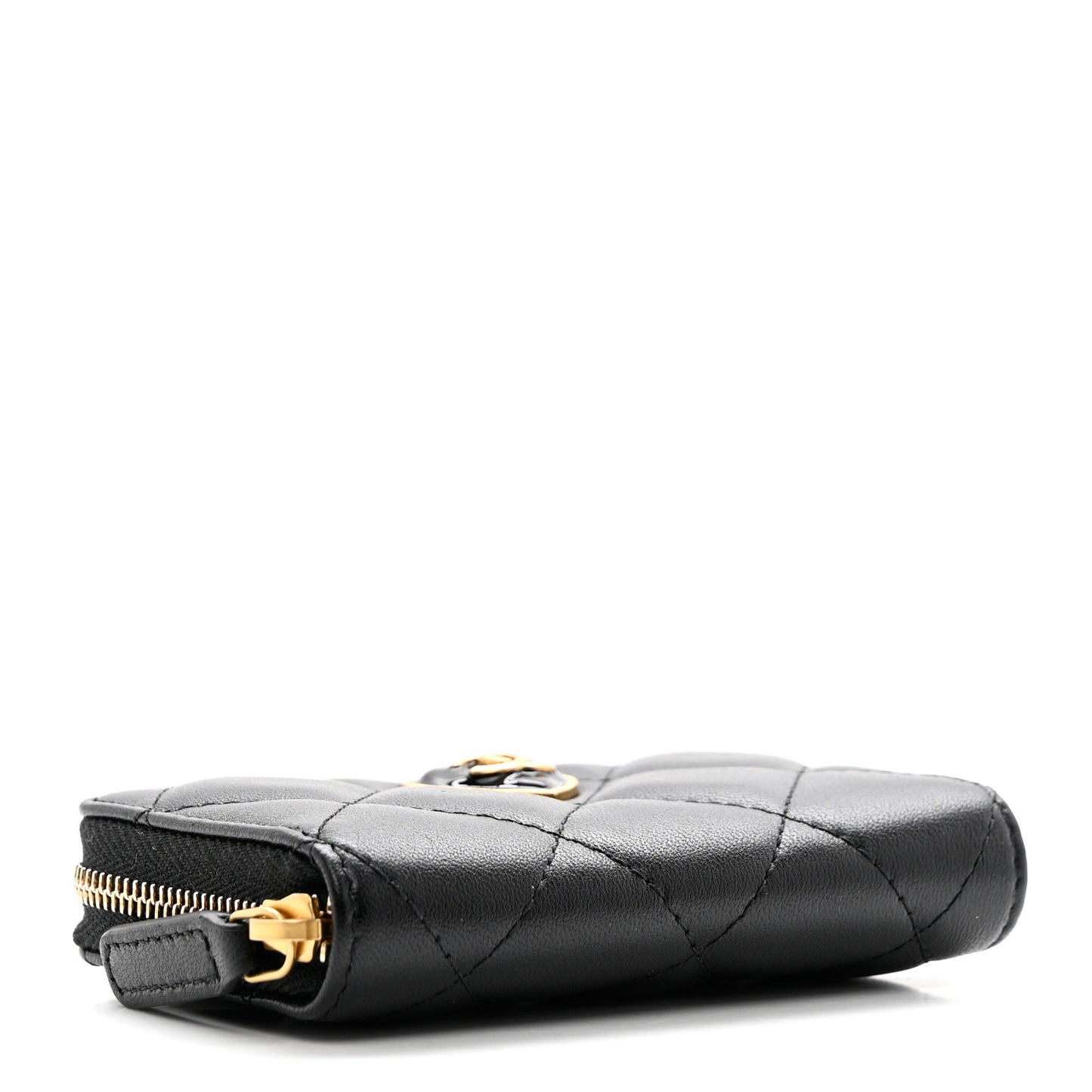 Lambskin Plexiglass Quilted Coco Love Zip Coin Purse Black