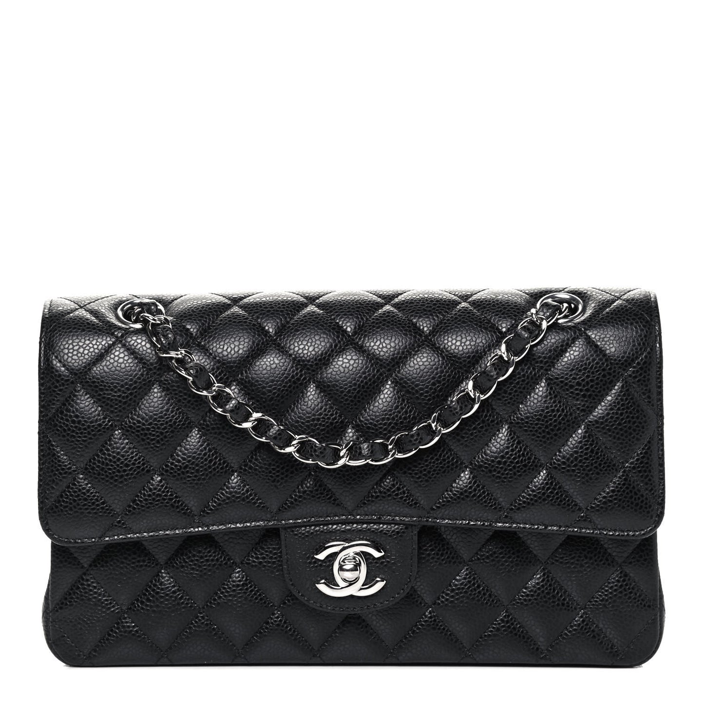 Caviar Quilted Medium Double Flap Black