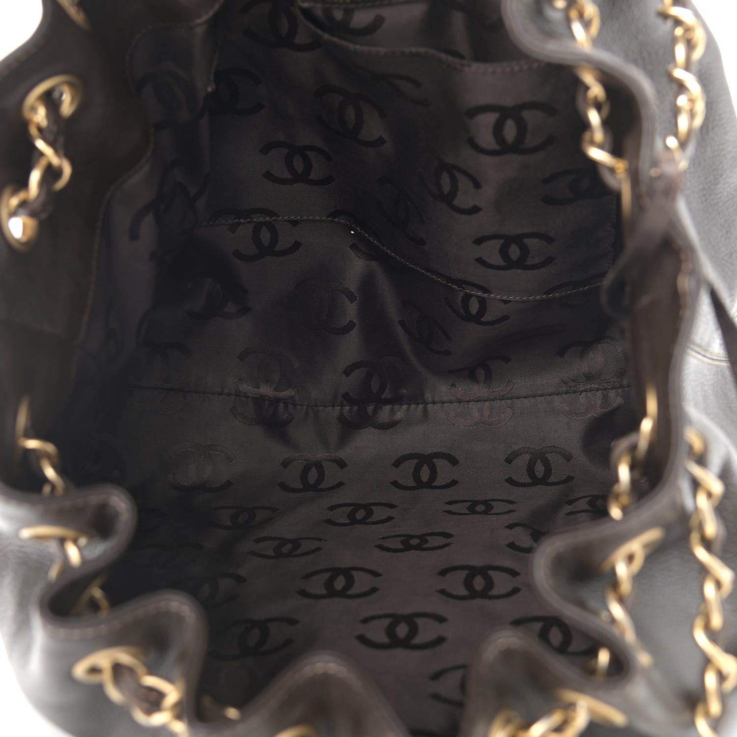 Chanel Grained Calfskin CC Drawstring Bucket Bag Dark Brown 5 of 10