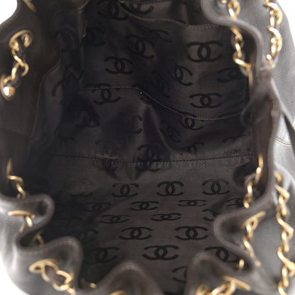 Chanel Grained Calfskin CC Drawstring Bucket Bag Dark Brown 5 of 10
