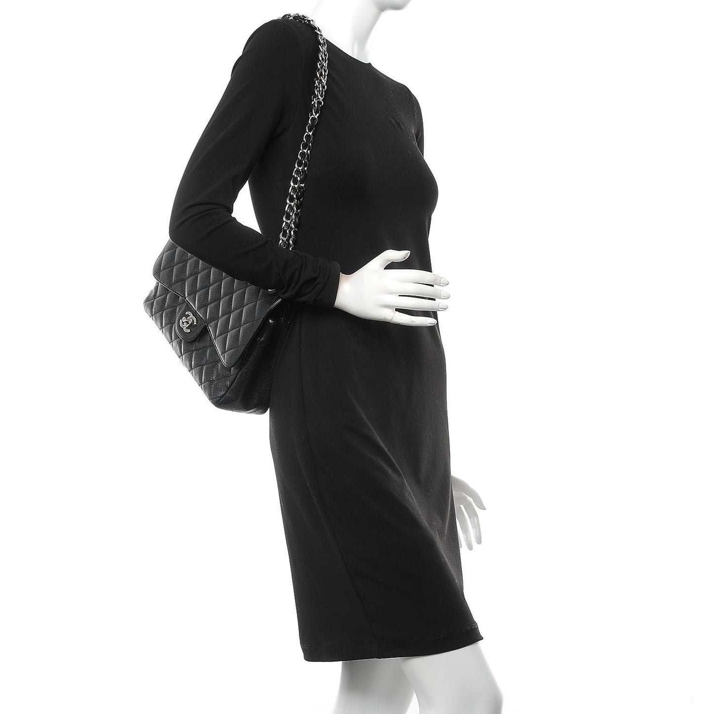 Caviar Quilted Jumbo Double Flap Black