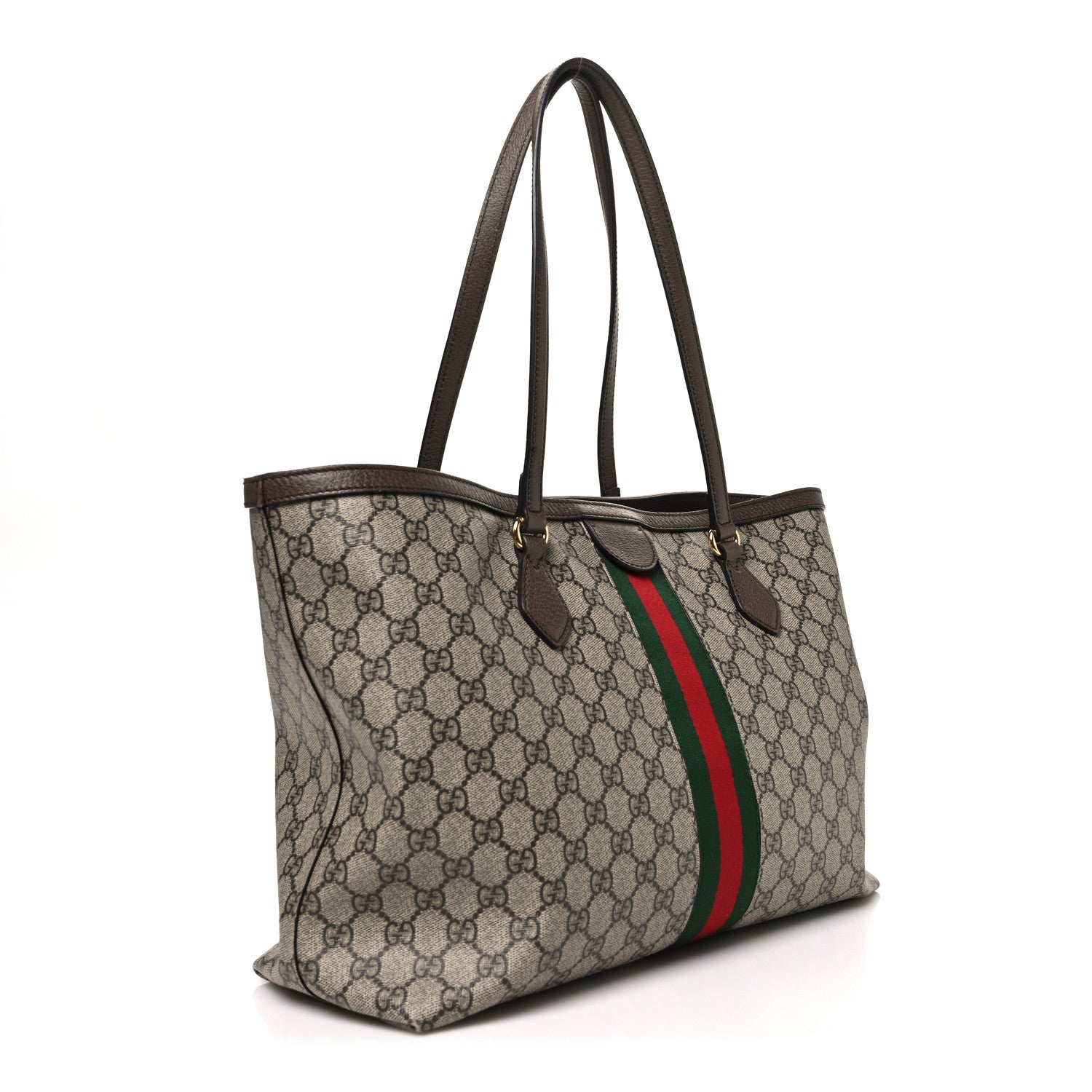 Gucci GG Supreme Monogram Textured Calfskin Web Medium Ophidia Shopping Tote Beige Ebony New Acero 3 of 12