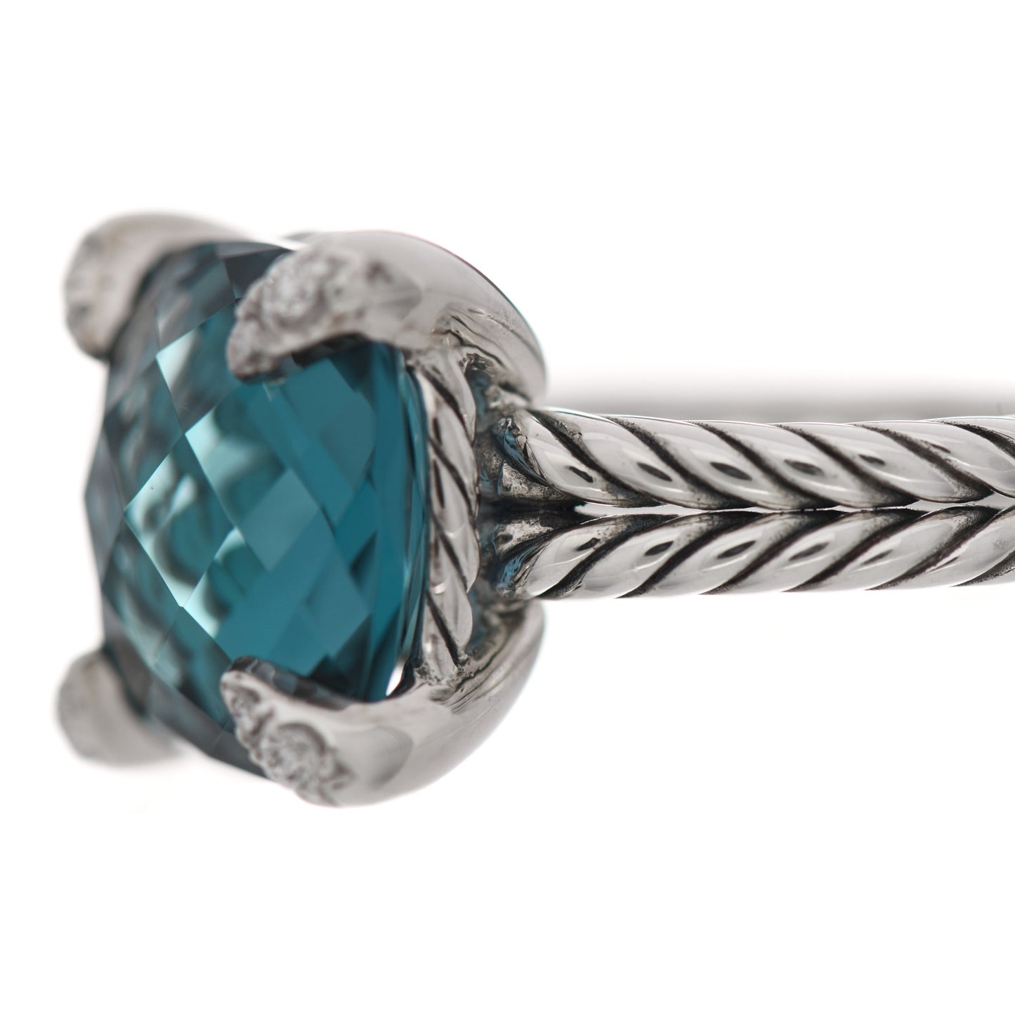 Sterling Silver Diamond Hampton Blue Topaz 11mm Chatelaine Ring 52 6