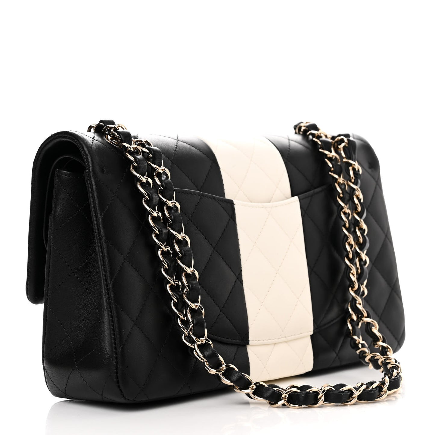 Lambskin Quilted Medium Double Flap Black White