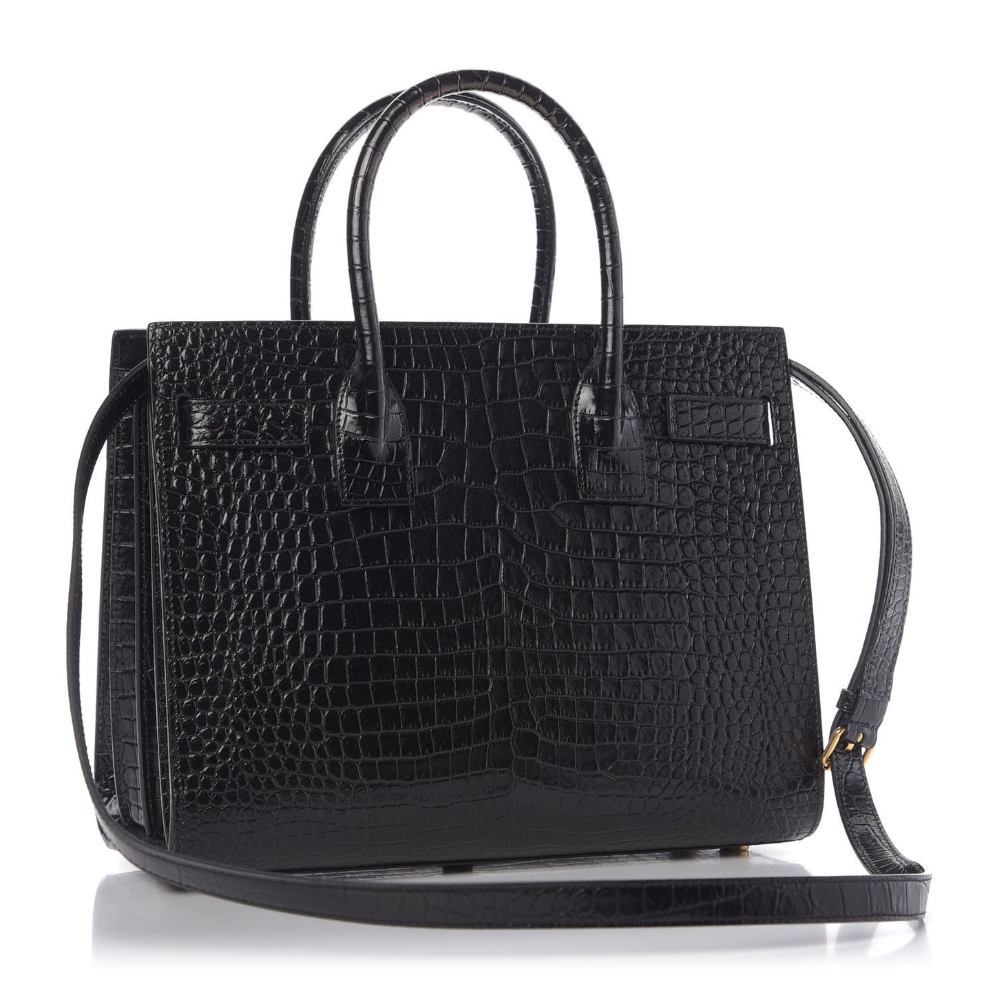 Calfskin Crocodile Embossed Baby Sac De Jour Black