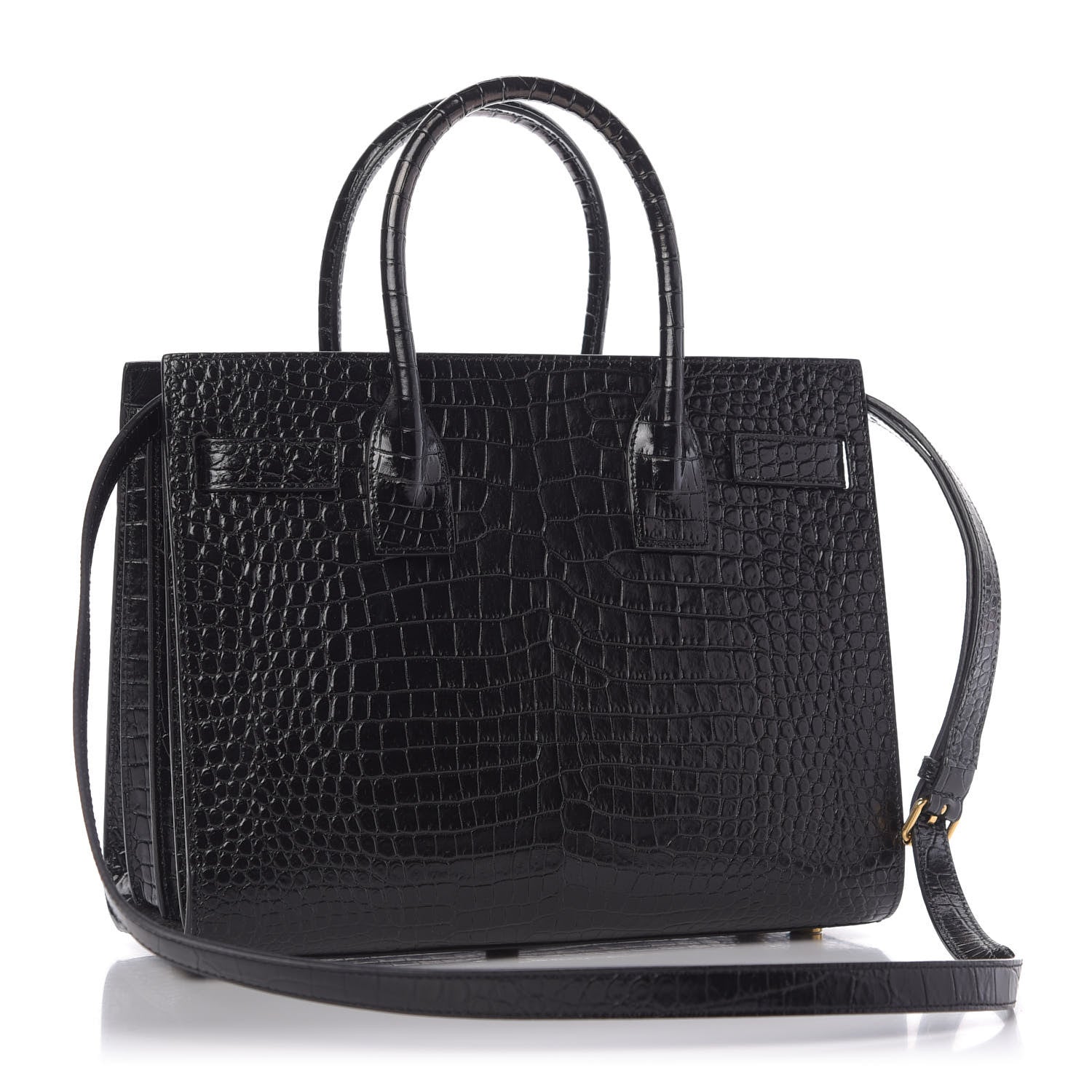 Saint Laurent Calfskin Crocodile Embossed Baby Sac De Jour Black 4 of 9