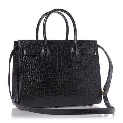 Saint Laurent Calfskin Crocodile Embossed Baby Sac De Jour Black 4 of 9