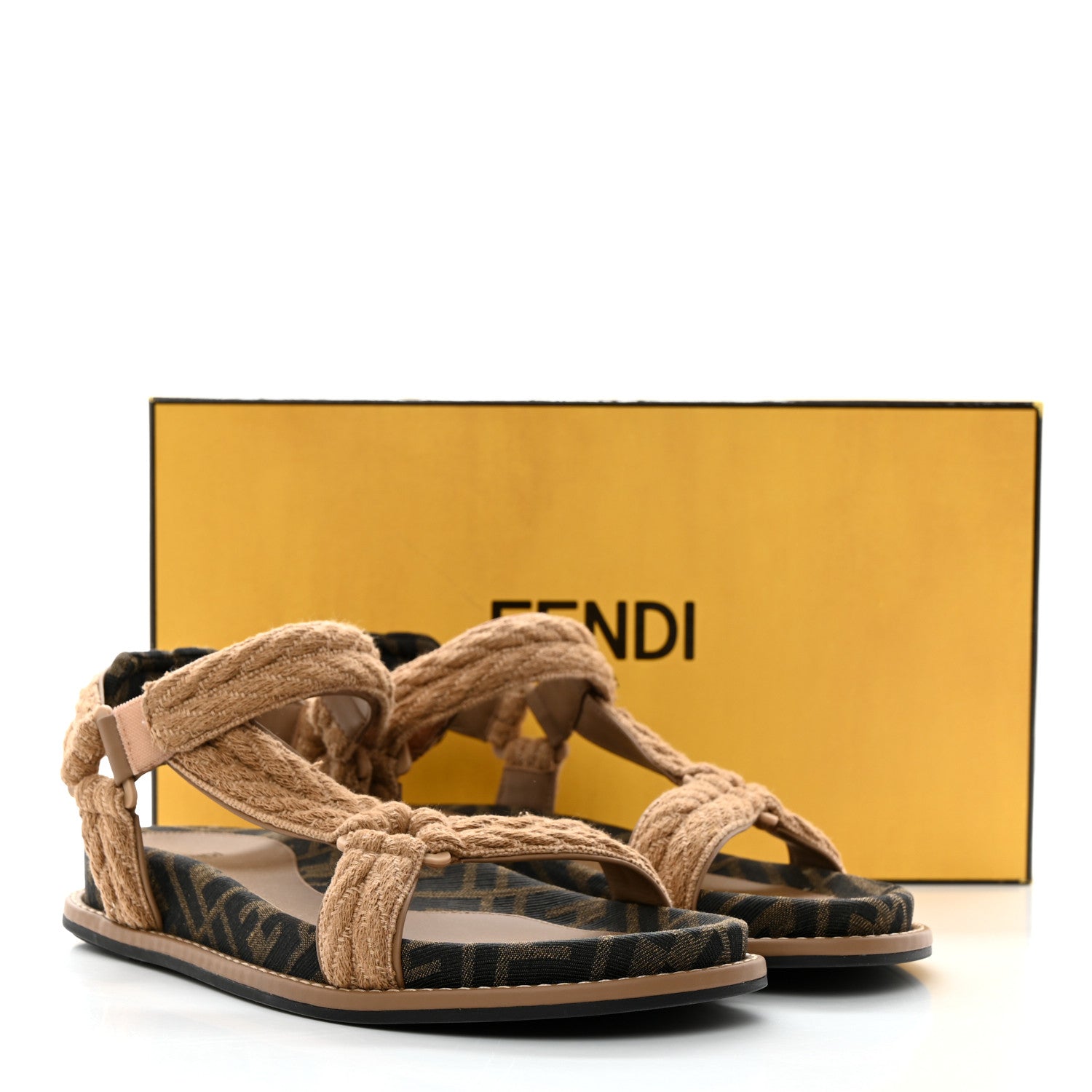 Fendi Braided Fabric Jacquard FF Fendi Feel 25mm Sandals 40.5 Sughero Black Tabacco 9 of 9