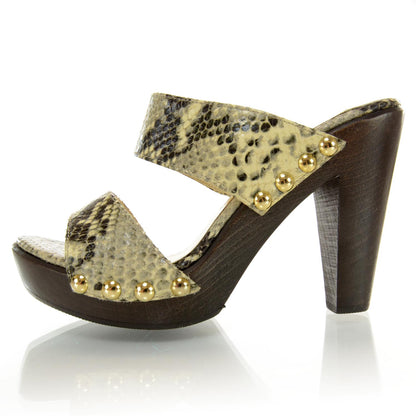 Jimmy Choo Snakeskin Wooden Mules Heels 38 1 of 6