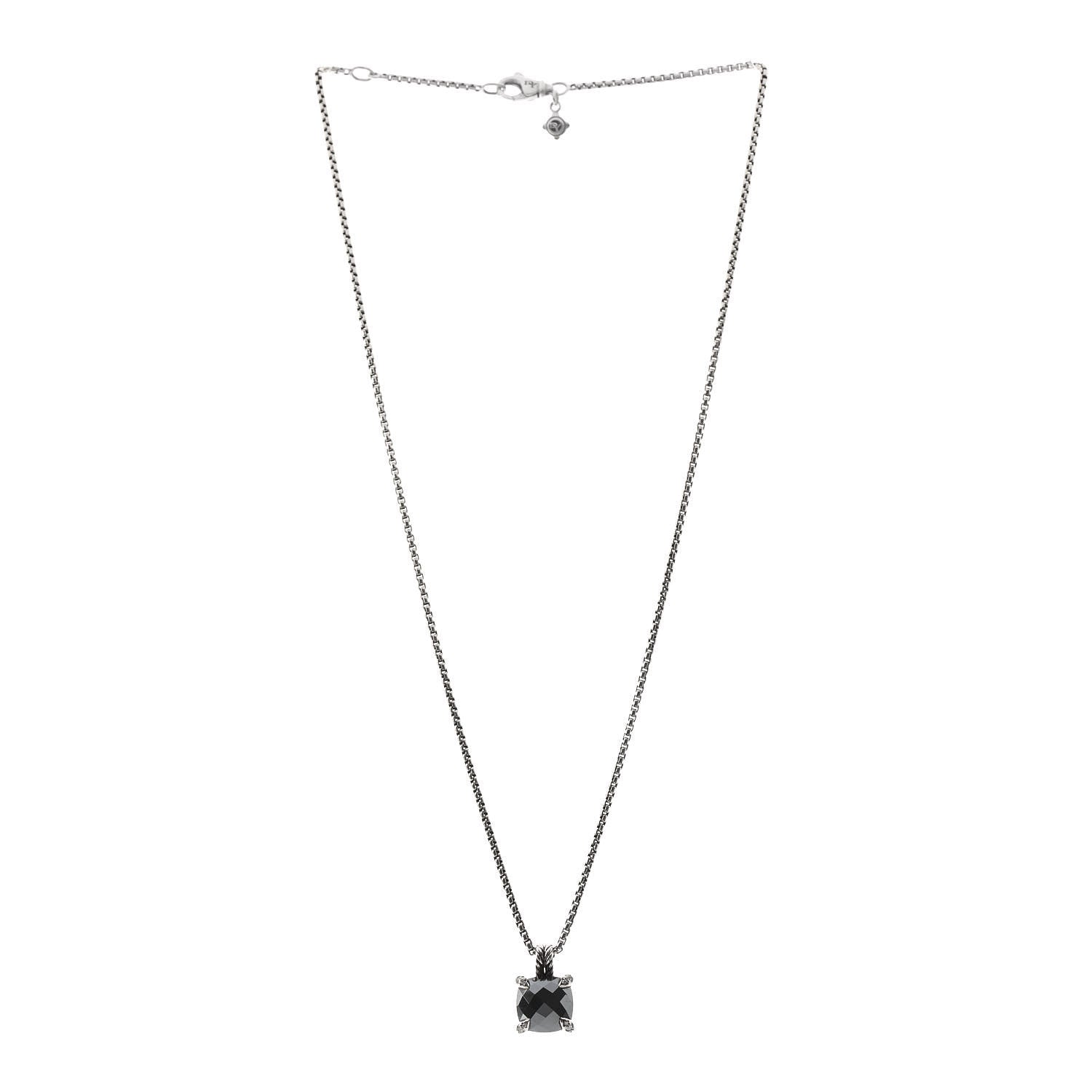 David Yurman Sterling Silver Diamond Hematine 11mm Chatelaine Pendant Necklace 3 of 4