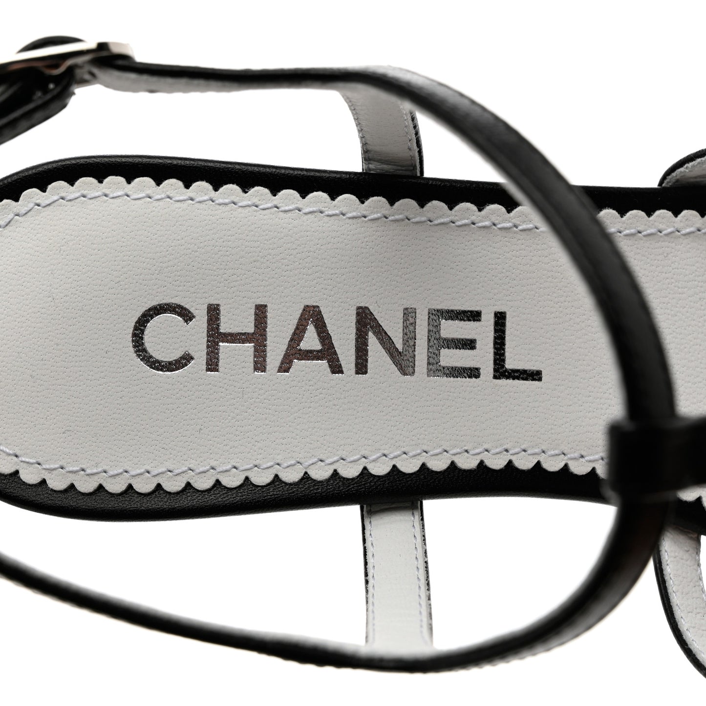 Lambskin Crystal CC Chain Sandals 35 Black