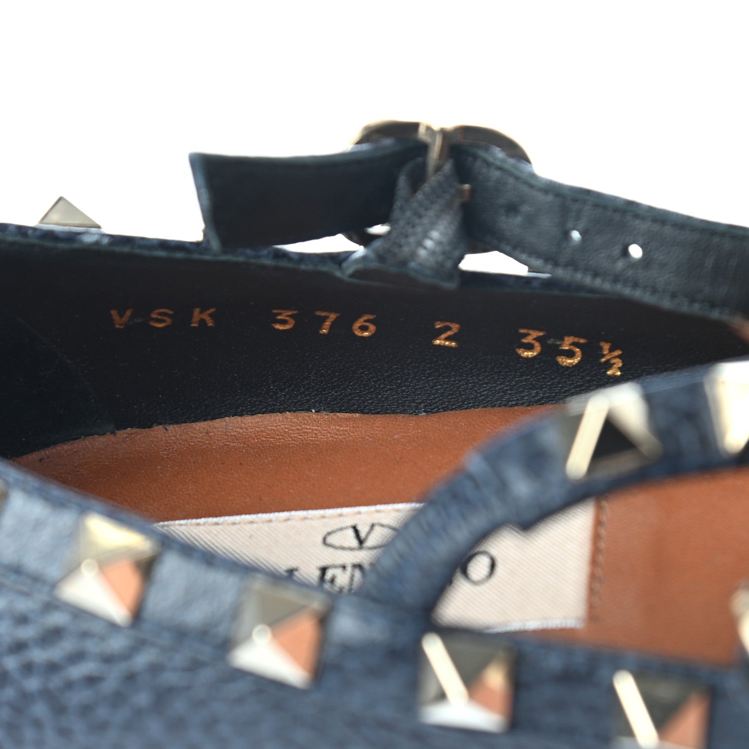 Valentino Garavani Pebbled Calfskin Rockstud Cage Ballerina Flats 35.5 Deep Denim 7 of 8