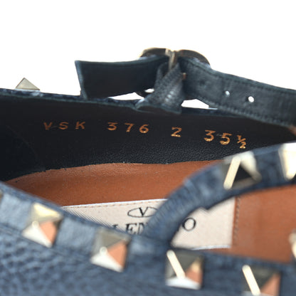 Valentino Garavani Pebbled Calfskin Rockstud Cage Ballerina Flats 35.5 Deep Denim 7 of 8